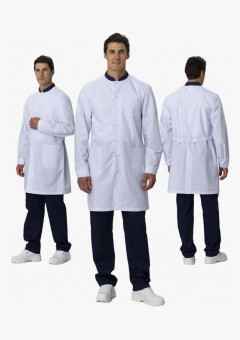 Халат мужской Симпл-001 (тк.Смесовая,120) MedLine, белый/т.синий