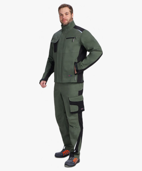 Костюм мужской летний ProfLineLeader-1 (тк.Хлопок/Спандекс,260) брюки, хаки/черный