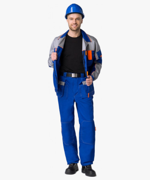 Костюм Союз-Профессионал-1 (тк.Балтекс,240) брюки, васильковый/св.серый/оранжевый