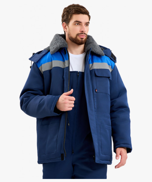 Костюм мужской зимний Квайл-2 СОП (тк.Смесовая,210) полукомбинезон, т.синий/васильковый