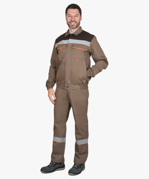 Костюм СИРИУС-МАСТЕР летний: куртка, полукомбинезон, кофейный с тёмно-коричневой отделкой
