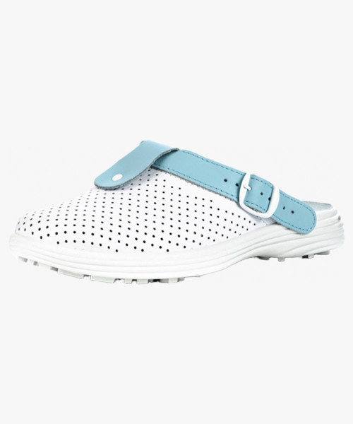 Сабо женские нат.кожа Комфорт ПВХ, белый/голубой