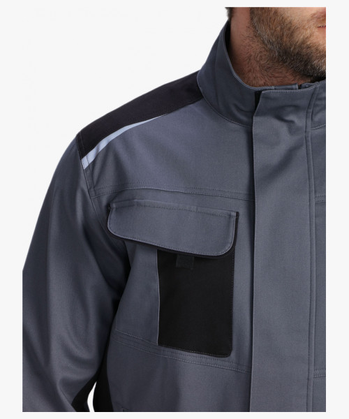 Костюм мужской летний ProfLineLeader-2 (тк.Хлопок/Спандекс,260) полукомбинезон, серый/черный