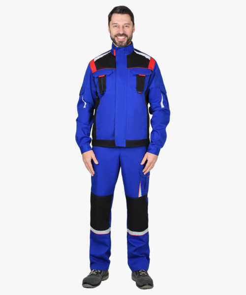 Костюм СИРИУС-СТАН куртка, п/к васильковый с красной и черной отделкой