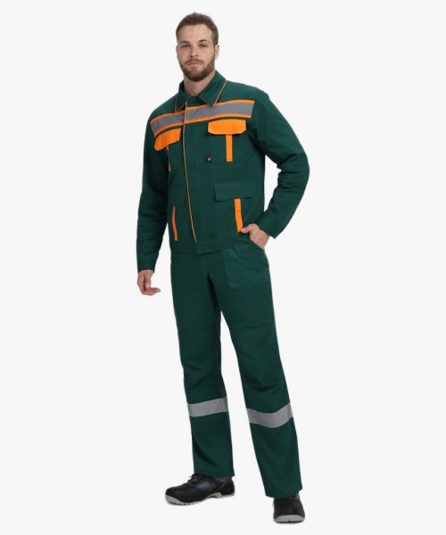 Костюм Итрорис-1 СОП (тк.Саржа,250) брюки, т.зеленый/оранжевый