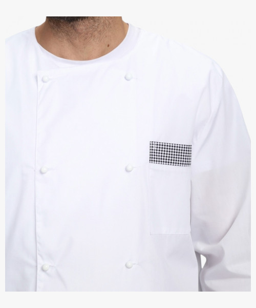 Костюм повара Шеф-2 (тк.ТиСи), белый/черный/принт-клетка
