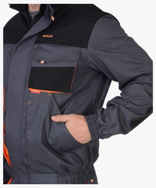 Куртка СИРИУС-МАНХЕТТЕН т.серый с оранж. и черным тк. стрейч пл. 250 г/кв.м