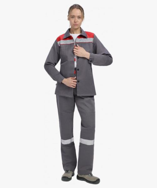 Костюм женский Весна-1 СОП NEW (тк.Смесовая,210) брюки, т.серый/красный