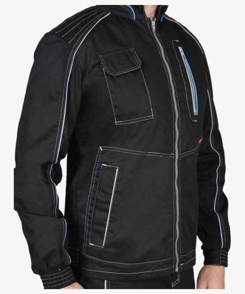 Куртка СИРИУС-АЛЕКС летняя мужская черная с голубой отделкой