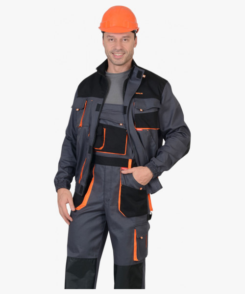 Куртка СИРИУС-МАНХЕТТЕН т.серый с оранж. и черным тк. стрейч пл. 250 г/кв.м