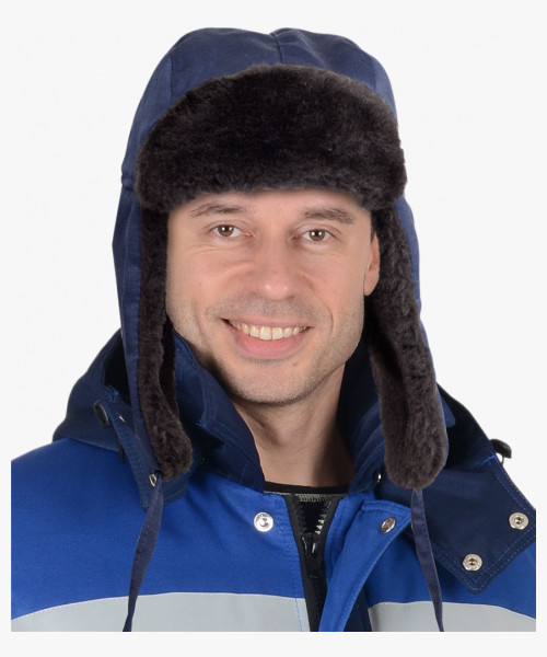 Шапка-ушанка СИРИУС-ЛЮКС синяя (тк. смесовая)