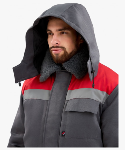 Костюм зимний Труженик-Ультра-2 СОП (тк.Смесовая,210) п/к, т.серый/красный