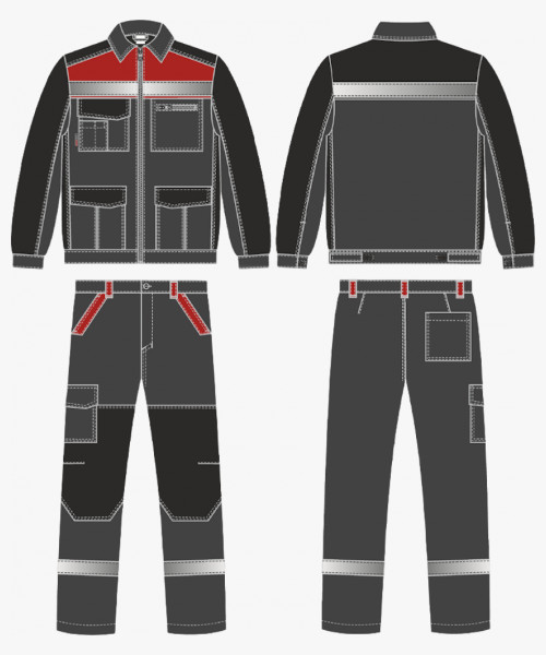 Костюм ProfLineBase-1 (тк. Твил, 210) брюки, т.серый/черный/красный