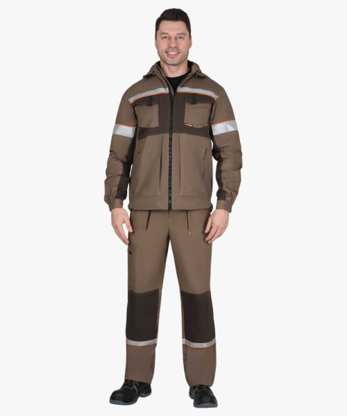 Костюм СИРИУС-РОДОС куртка, брюки, светло-коричневый с темно-коричневым