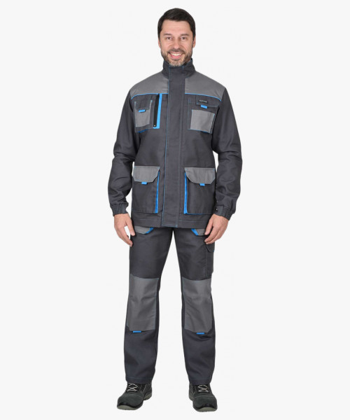 Костюм СИРИУС-ДВИН куртка, полукомбинезон т.серый со ср.серым и голубой отделкой пл. 275 г/кв.м