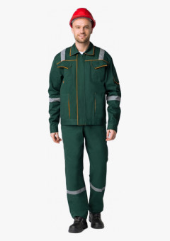 Костюм Респект (тк.Саржа,250) брюки, т.зеленый/оранжевый