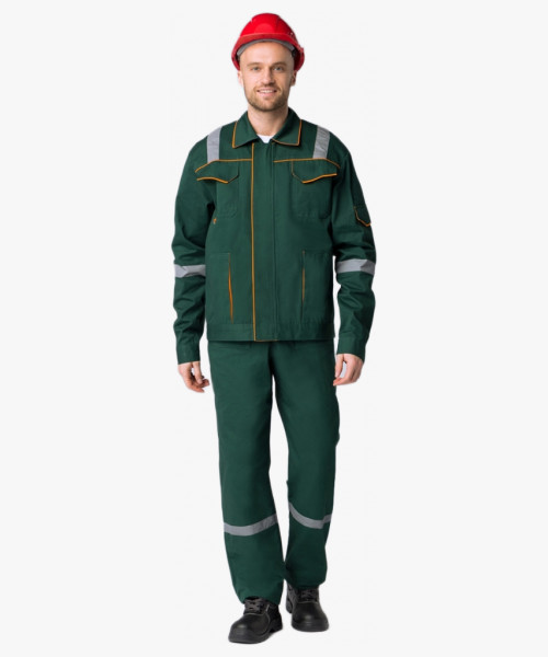 Костюм Респект (тк.Саржа,250) брюки, т.зеленый/оранжевый