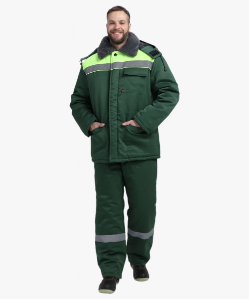 Костюм зимний Труженик-Ультра СОП (тк.Смесовая,210) брюки, т.зеленый/лимонный