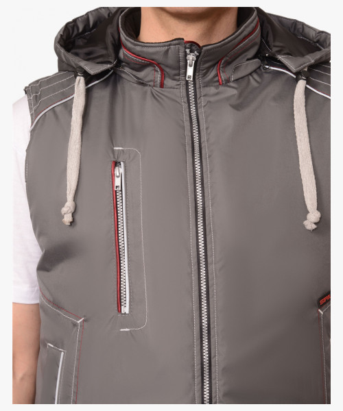 Жилет СИРИУС-АЛЕКС утепленный с капюшоном серый