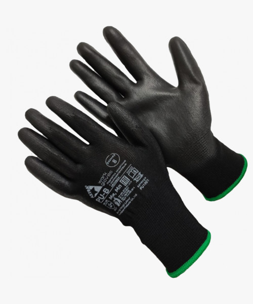 Astra Pu-B Перчатки из полиэстера черного цвета с полиуретановым покрытием