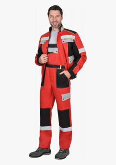 Костюм СИРИУС-ПОЛИНОМ муж.,курт.кор. п/к, черный с красным и св.серым СОП 50мм