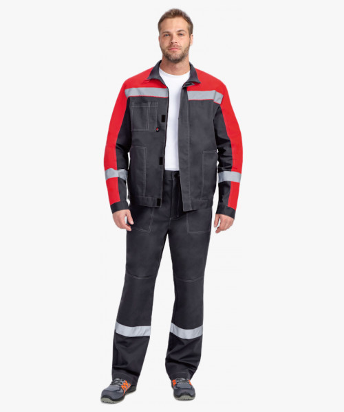 Костюм Бриготек-1 СОП (тк. Смесовая, 260) брюки, т.серый/красный