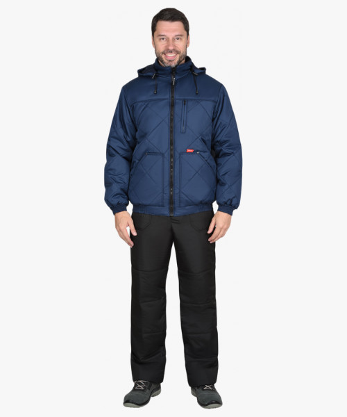 Куртка СИРИУС-ПРАГА-ЛЮКС короткая с капюшоном, тёмно-синяя