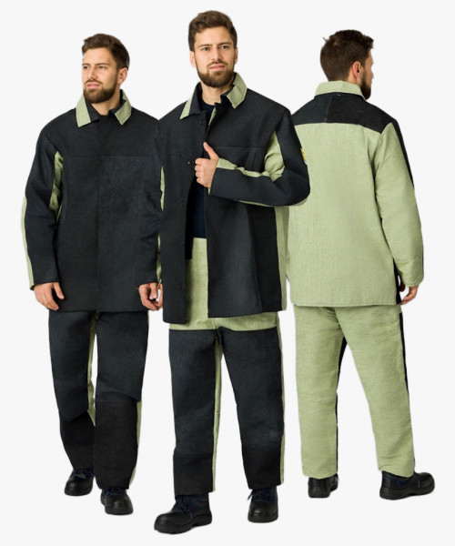 Костюм сварщика комбинированный 2 кл.защиты (тк.Брезент,550/Спилок S=2,3), черный/бежевый