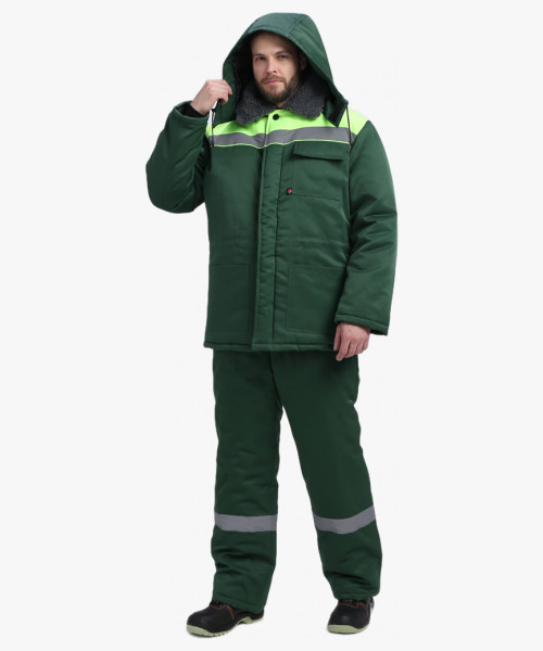 Костюм мужской зимний Квайл-1 СОП (тк.Смесовая,210) брюки, т.зеленый/желтый