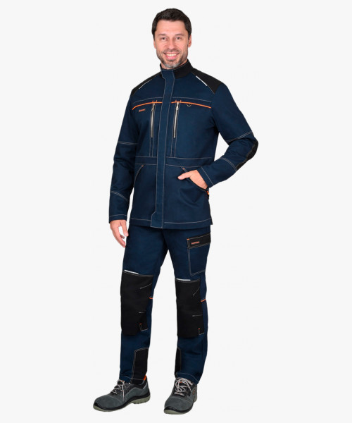 Костюм СИРИУС-ШАТЛ-РОСС куртка, брюки, синий с черным, 80% х/б, пл. 260 г/кв.м