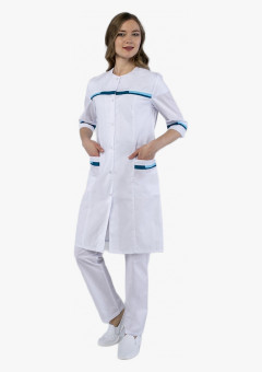 Халат женский Лотос (тк.ТиСи), белый/голубой