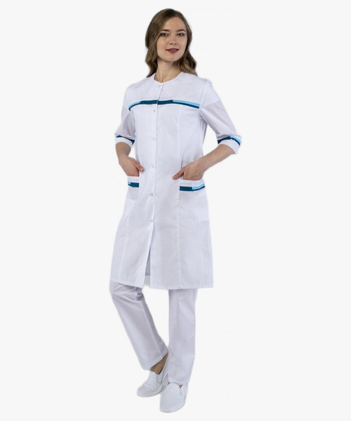 Халат женский Лотос (тк.ТиСи), белый/голубой