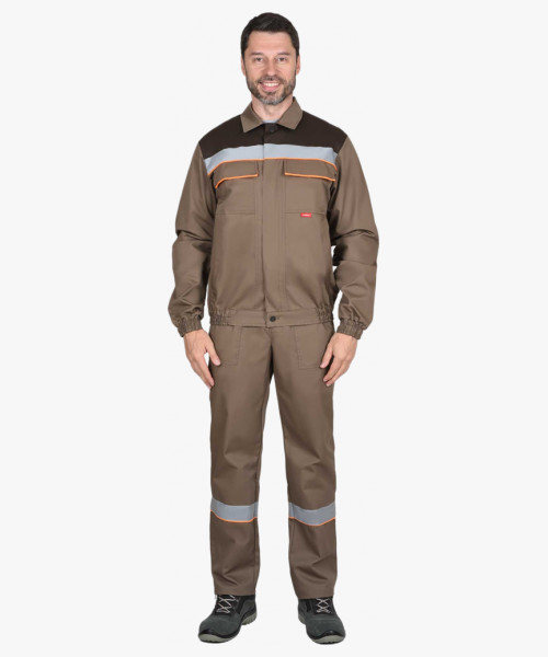 Костюм СИРИУС-МАСТЕР летний: куртка, полукомбинезон, кофейный с тёмно-коричневой отделкой