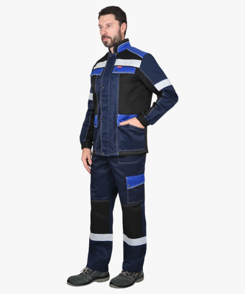 Костюм СИРИУС-ПОЛИНОМ куртка и брюки, синий с черным и васильковым, СОП