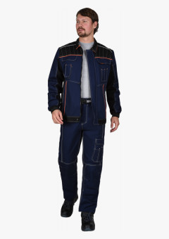 Костюм СИРИУС-ПРЕСТИЖ куртка, брюки, синий с черным и оранжевой отделкой