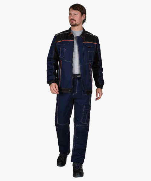 Костюм СИРИУС-ПРЕСТИЖ куртка, брюки, синий с черным и оранжевой отделкой