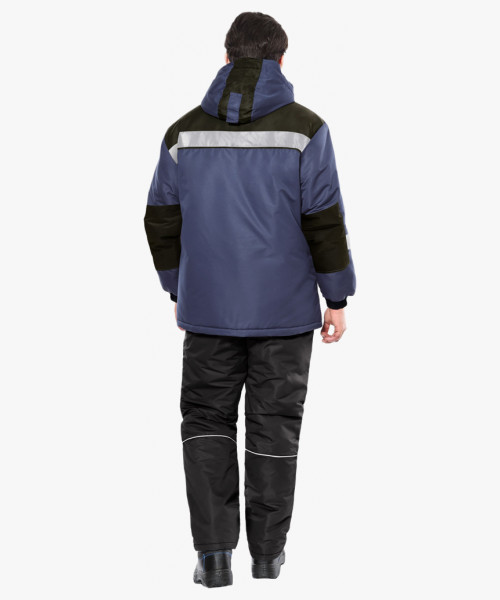 Куртка СИРИУС-КОМФОРТ зимняя, удлиненная темно-синяя с черным и СОП