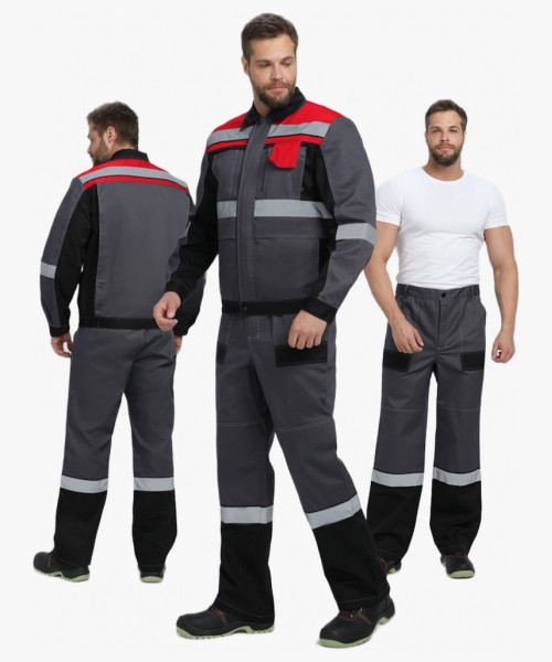 Костюм Виват-1 Премиум IMP (тк.Смесовая,240) брюки, т.серый/черный/красный