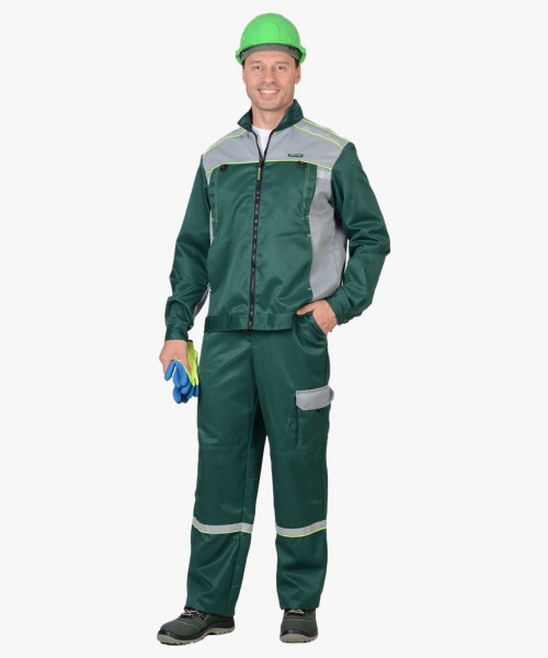 Костюм СИРИУС-ПРАКТИК-1 куртка, п/к зеленый со св. серым