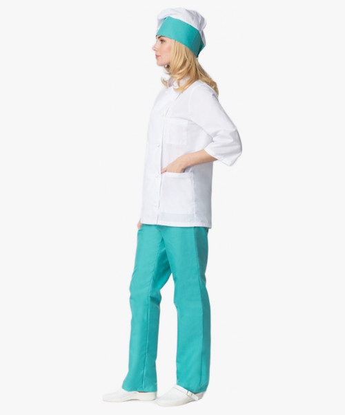 Костюм женский повара Шеф (тк.ТиСи), белый/бирюзовый