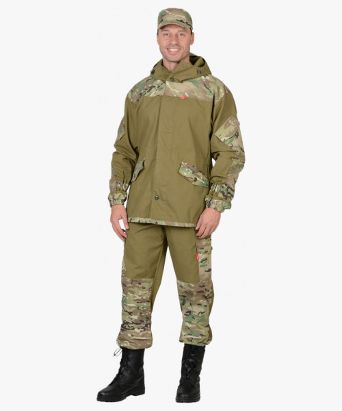 Костюм СИРИУС-ГОРКА куртка, брюки, помочи (полотно палаточное), хаки, отделка КМФ Мультикам