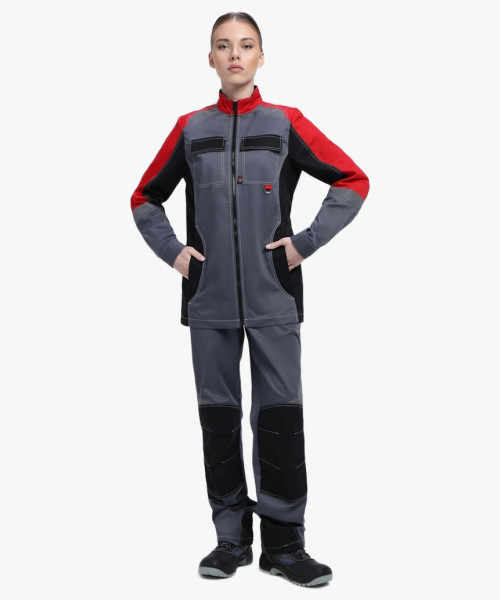 Костюм женский Вектрон-1 (тк.Смесовая,240) брюки, серый/красный/черный