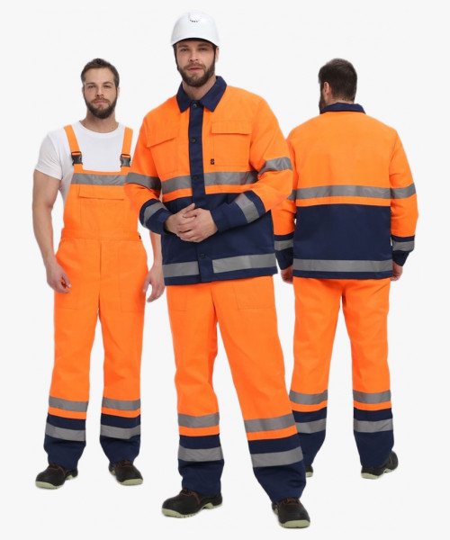 Костюм для дорожника (тк.Смесовая,210) п/к, оранжевый/т.синий