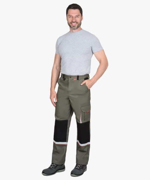 Костюм СИРИУС-СТАН куртка, брюки оливковый с черной и красной отделкой