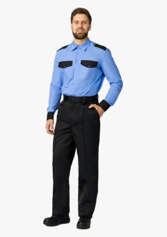 Рубашка охранника с длинным рукавом мужская, ярко-голубой
