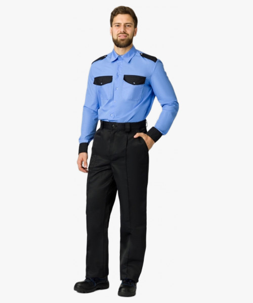 Рубашка охранника с длинным рукавом мужская, ярко-голубой