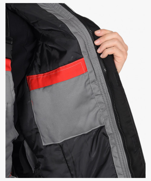 Костюм СИРИУС-СТАН куртка, п/к, серый с черной и красной отделкой