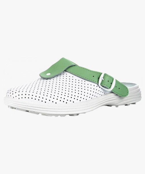 Сабо женские нат.кожа Комфорт ПВХ, белый/зеленый