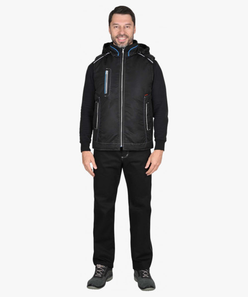 Жилет СИРИУС-АЛЕКС утепленный с капюшоном чёрный