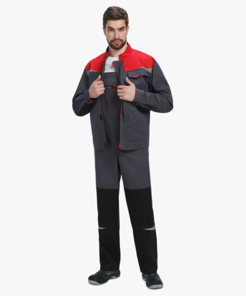 Костюм Строй-2 CH МВО (тк.Смесовая,280) п/к, т.серый/красный/черный